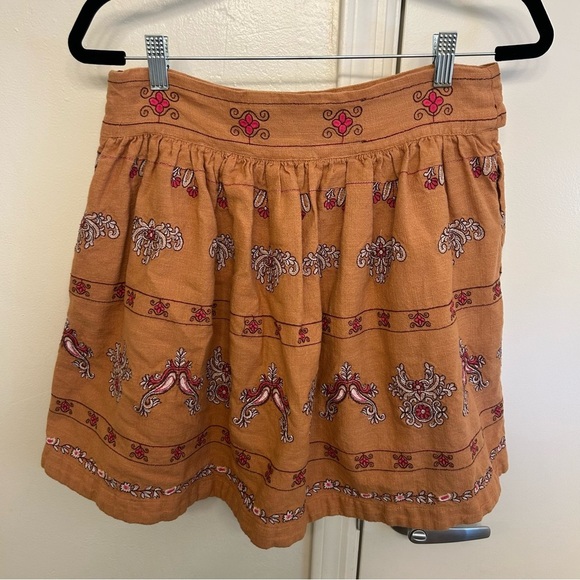 Anthropologie Meghan Embroidered Mini Skirt Size 10 Boho Cotton Festival Chic - Picture 9 of 9